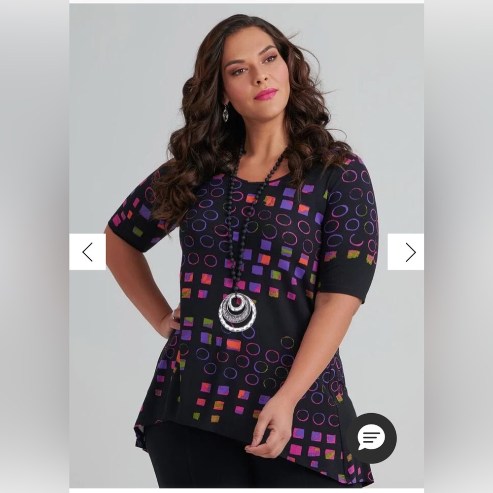 Ralston black multicolour tunic blouse viscose stretch jersey fabric small